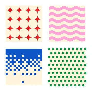 Set of 4 Retro Geometric Wave Pixel Pattern Pack 4 Seamless Vector Backgrou.. Stock Illustration