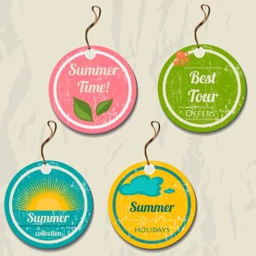 Set of 4 retro summer tags. Stock Illustration