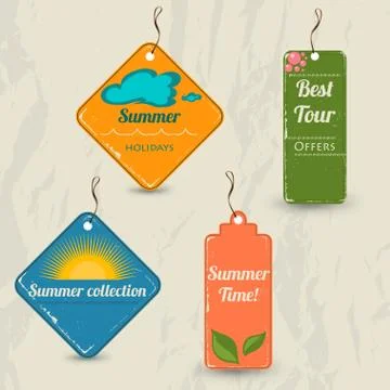 Set of 4 retro summer tags. Stock Illustration
