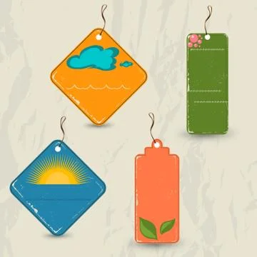 Set of 4 retro summer tags. Stock Illustration
