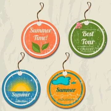 Set of 4 retro summer tags. Stock Illustration