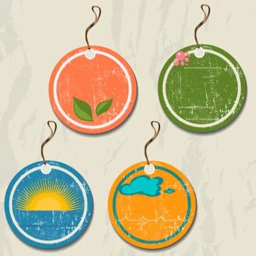 Set of 4 retro summer tags. Stock Illustration