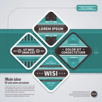 Set of 4 rhombus badges in retro style. EPS10. Stock Illustration