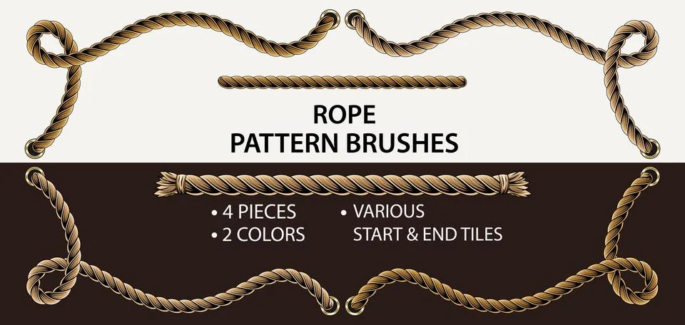 Set of 4 rope illustrator pattern brushes Stock Illustration