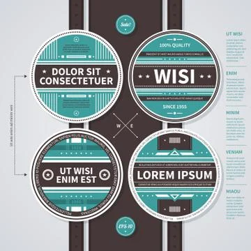 Set of 4 round badges in retro style. EPS10. Stock Illustration