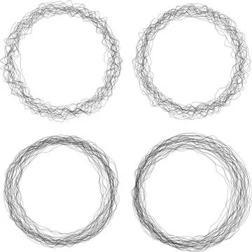 Set of 4 round grunge wire style black vector frames Stock Illustration