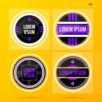 Set of 4 round labels/badges on bright yellow background. EPS10 Stock Illustration