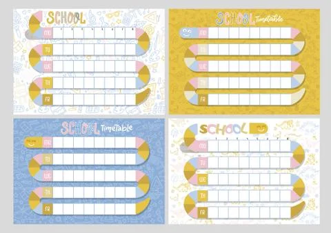 Set of 4 School timetables. Timetable of lessons for students with snake Stock Illustration