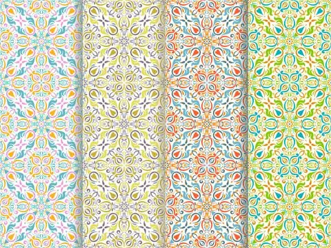 Set of 4 Seamless background  Eastern style Stock Illustration