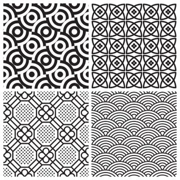 Set of 4 seamless geometric patterns, vector illustration Illustrazione stock