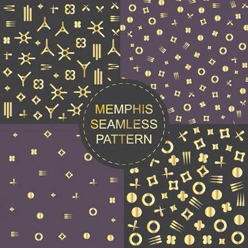 Set of 4 seamless patterns in black and gold colors with geometric elements Stock Illustration