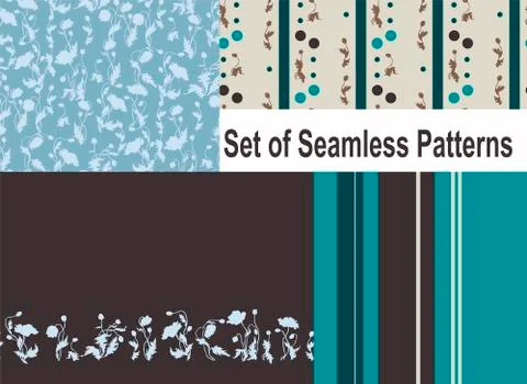 Set of 4 Seamless Patterns in Blue and brown colors Stock-Illustration