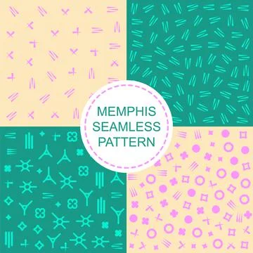 Set of 4 seamless patterns in pink green and yellow colors with geometric Illustrazione stock