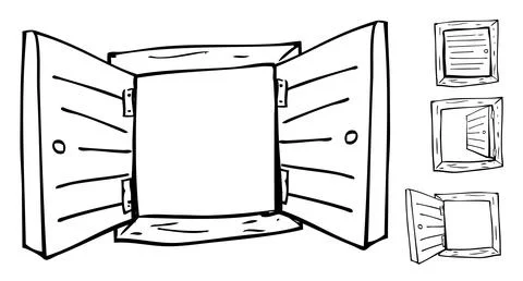 Set 4 Simple Vector Hand Draw Sketch of Window Stock Illustration
