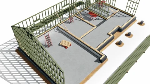 Set 4 Stage 2 of 7. Wood frame structure of building. 動画素材 113169498