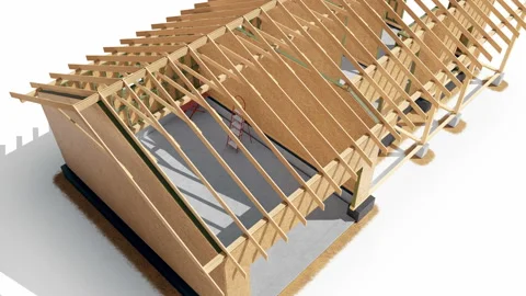 Set 4 Stage 4 of 7. Wood frame structure and plywood walls of building. 動画素材 113174410