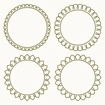 Set of 4 thin very simple stylish round decorative frames in mono line style  Stock Illustration