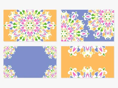 Set of 4 vector business cards for yoga trainer Stock Illustration