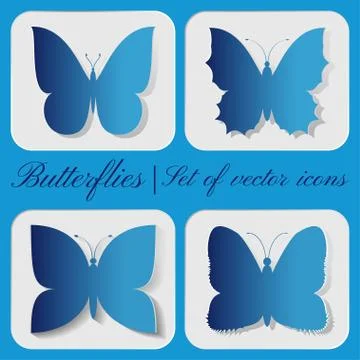 Set of 4 vector butterfly icon on a gray background. Stock Illustration