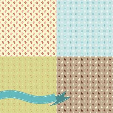 Set of 4 Vector Christmas and New Year seamless patterns イラスト素材