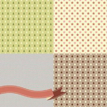 Set of 4 Vector Christmas and New Year seamless patterns イラスト素材