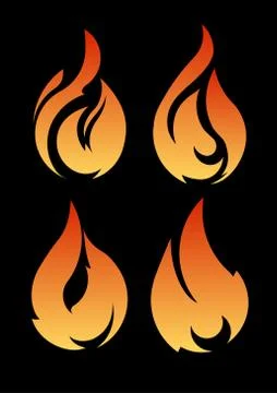 Set of 4 vector fires isolated on a black Stock Illustration