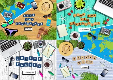 Set of 4 vector flat lay settings Stock Illustration