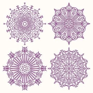 Set of 4 vector lace round decors - mandalas, decorative elements. Stock Illustration