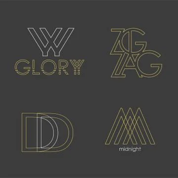 Set of 4 vector logos. Abstract Letters in a linear style Stock Illustration