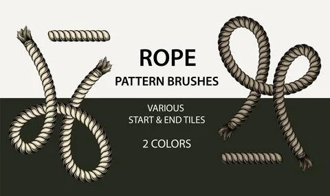Set of 4 vector rope pattern brushes with 2 different styles of ends. Stock Illustration