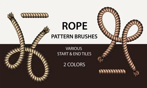 Set of 4 vector rope pattern brushes with 2 different styles of ends Stock Illustration