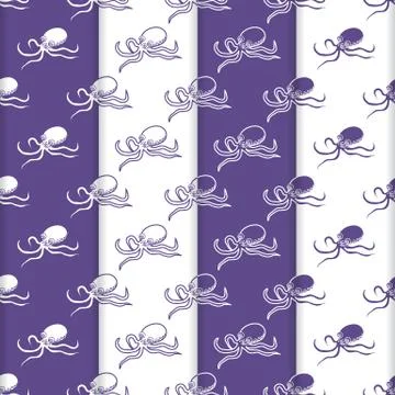 Set of 4 vector seamless pattern with octopuses. Illustrazione stock