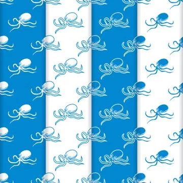 Set of 4 vector seamless pattern with octopuses. Stockillustratie