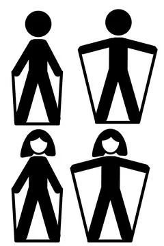 Set 4 vector stickman man woman, lateral raise exercise using resistance band Stock Illustration