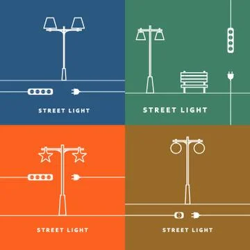 Set 4 vector street lights and socket icon Stock Illustration