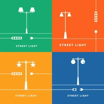 Set 4 vector street lights and socket icon 스톡 일러스트