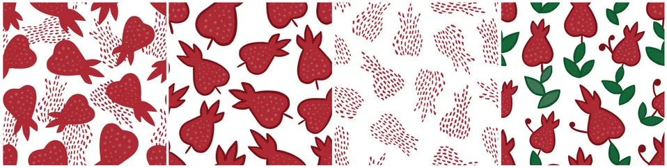 Set of 4 vectors seamless pattern with simple pomegranate for wallpaper, package Stock Illustration