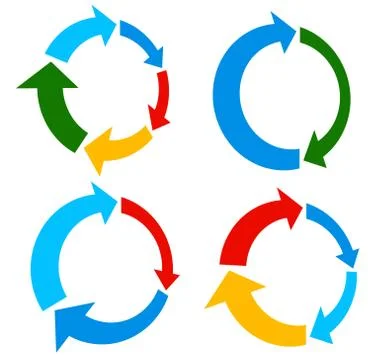 Set of 4 version circular arrow, circle arrow elements Illustrazione stock