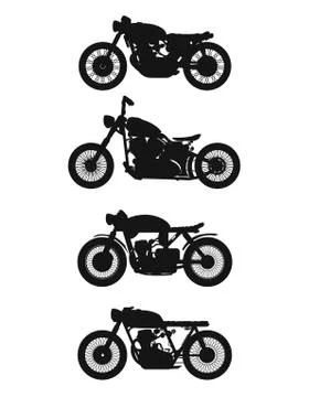 Set of 4 vintage motorcycles. Vector graphics. Stock Illustration