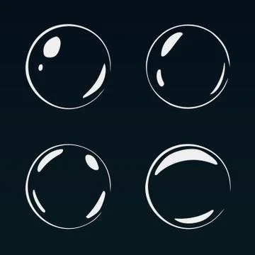 Set of 4 white bubbles on dark background Stock Illustration