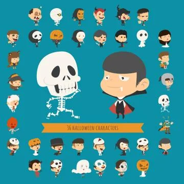 Set of 40 halloween costume characters Stock Illustration