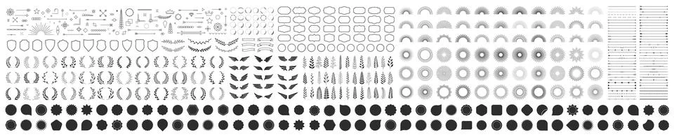 Set of 400 design elements. Wreath, frames, calligraphic, swirls divider, l.. Stock Illustration