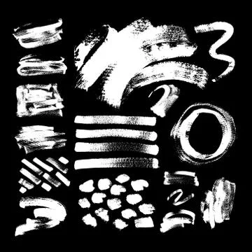 Set of 42 white ink hand drawing brushes collection isolated on Stock Illustration