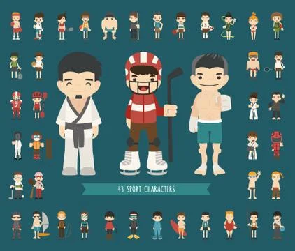 Set of 43 sport characters Stock Illustration