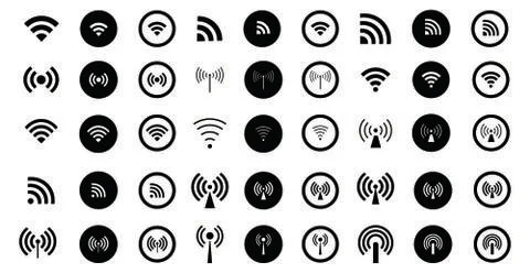 Set of 45 different Wifi icons. Vector wi-fi signal sign. Set of monochrome w イラスト素材
