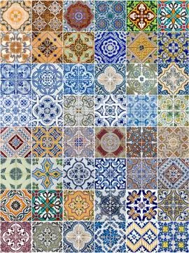 Set of 48 ceramic tiles patterns Stock Photos