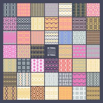 Set of 48 ethnic seamless patterns. Stock Illustration