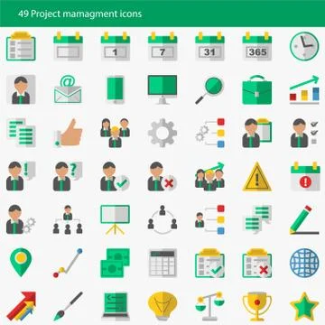 Set of 49 modern project management vector icons Stock Illustration