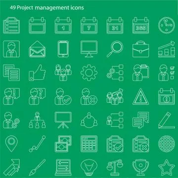 Set of 49 modern project management vector icons Stock Illustration