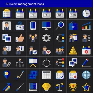 Set of 49 modern project management vector icons Stock Illustration